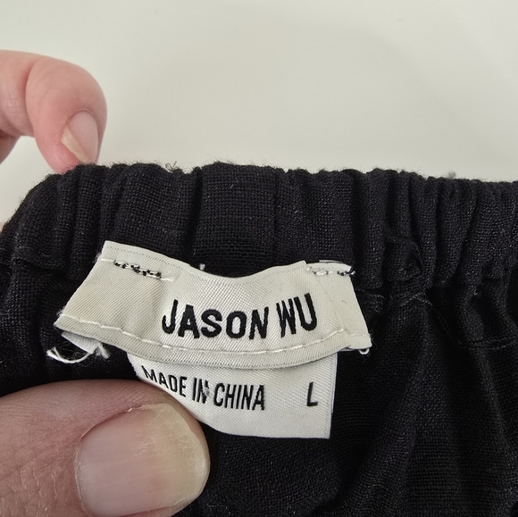 Jason Wu Open Back Linen Blend Tiered Hem Midi Sundress Black Flutter Sleeve L - Picture 12 of 13